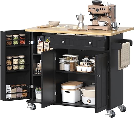 Large Kitchen Island with Drop Leaf & Power Outlet
