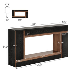 63-Inch 2-Tier Console Table – Black & Walnut