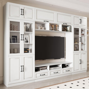 126" Entertainment Center Wall Unit with Glass Doors & Drawers