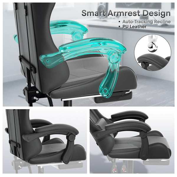 Ergonomic Gaming Chair with Footrest, Headrest & Lumbar Support