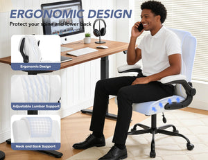 Ergonomic Office Chair with Inflatable Lumbar Support & Flip-Up Arms
