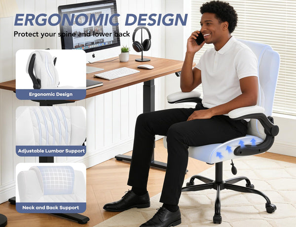 Ergonomic Office Chair with Inflatable Lumbar Support & Flip-Up Arms