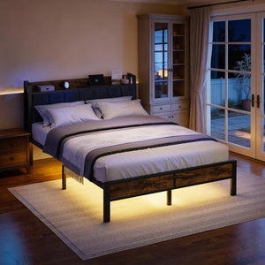 Queen Platform Bed Frame with LED Lights & USB Charging