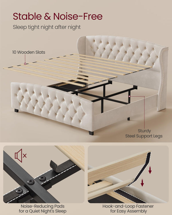 Upholstered Wingback Platform Bed Frame with Tufted Headboard