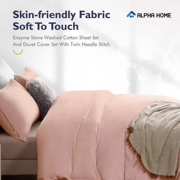 Stone Washed Cotton Duvet Cover Set with Pillowcases