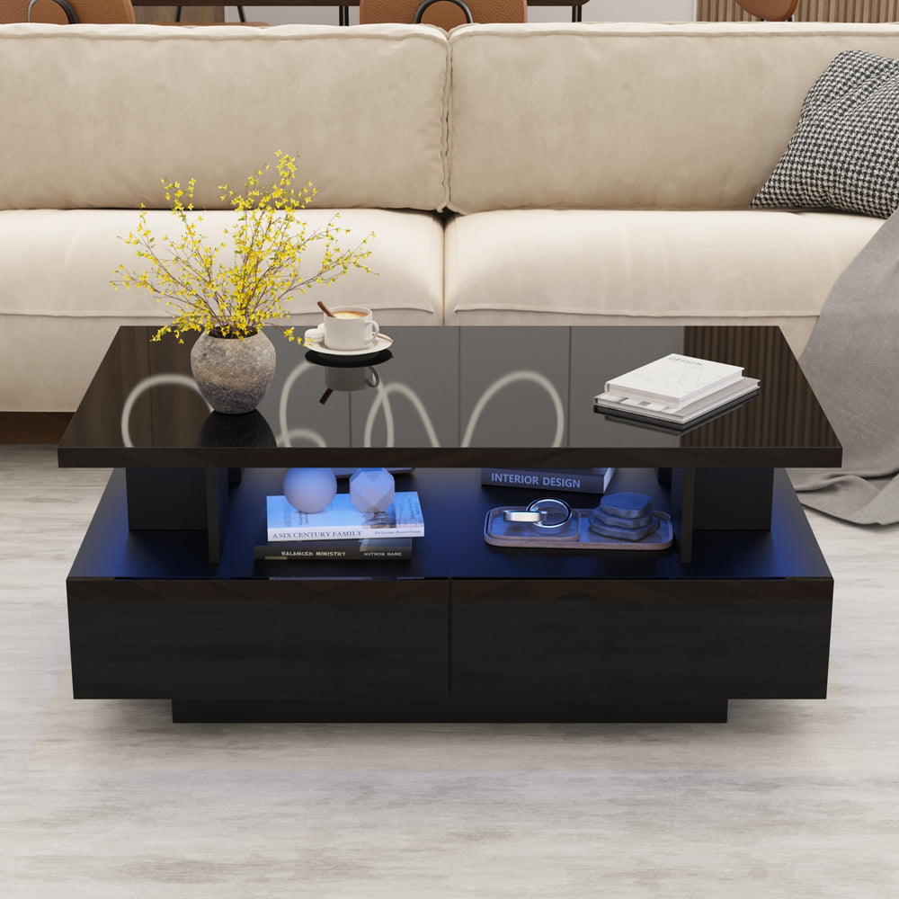 LED Coffee Table with 4 Drawers & High-Gloss Finish