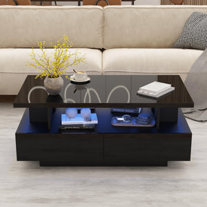LED Coffee Table with 4 Drawers & High-Gloss Finish