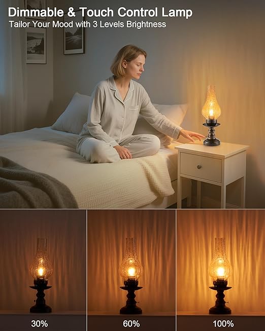 Vintage Rechargeable Cordless Table Lamp with Dimmer & Touch Control