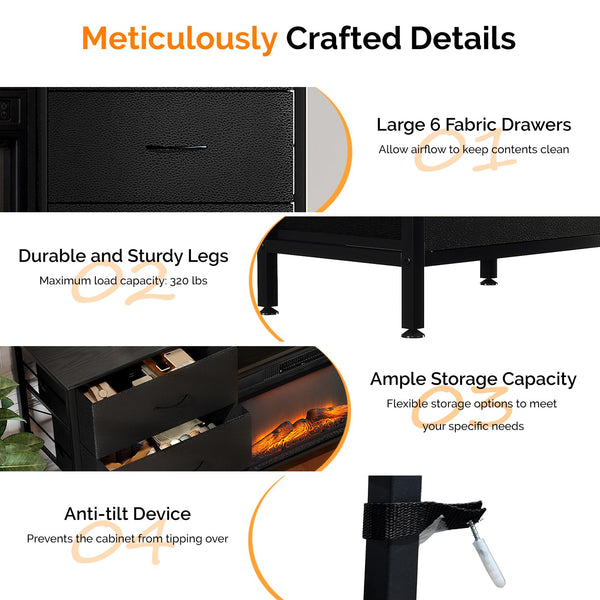 58" Electric Fireplace TV Stand with Fabric Drawers & RGB LED Lights