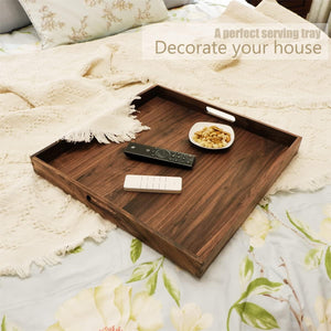 Walnut Wood Serving Tray Set of 2 with Handles