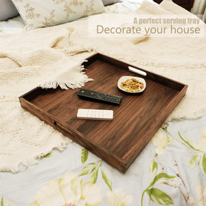 Walnut Wood Serving Tray Set of 2 with Handles