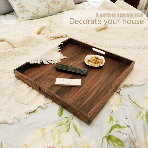Walnut Wood Serving Tray Set of 2 with Handles