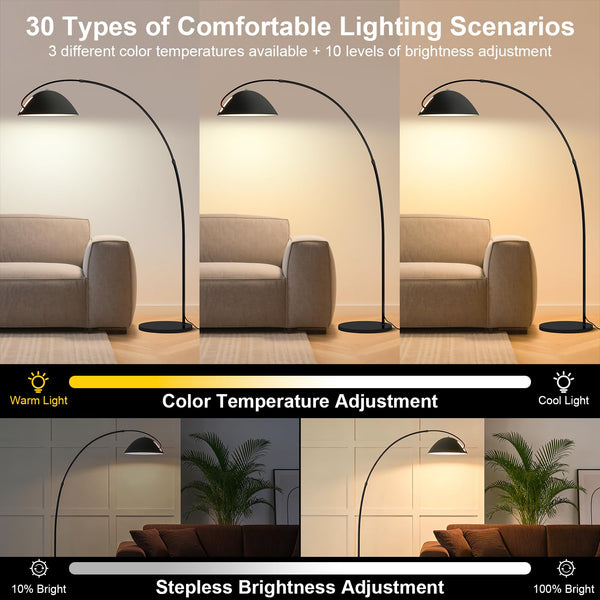 Arc Floor Lamp with Remote, Dimmable LED