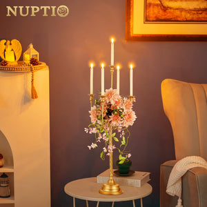 37-Inch Tall 5-Arm Gold Metal Candelabra — Set of 2