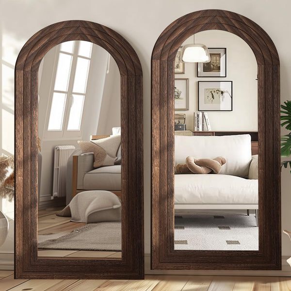 Arched Full Length Mirror with Solid Wood Frame