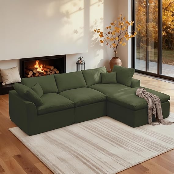 Modular L-Shape Sectional Sofa with Ottoman & Deep Seats