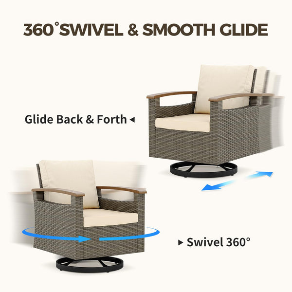 6-Piece Wicker Patio Conversation Set with Swivel Glider Chairs, Sofa, Ottomans & Side Table