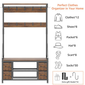 5-in-1 Hall Tree with Bench, Drawers, Shoe Rack & Hooks – 39"W