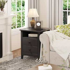 Farmhouse Nightstand Set of 2 with 2 Drawers and Open Shelf