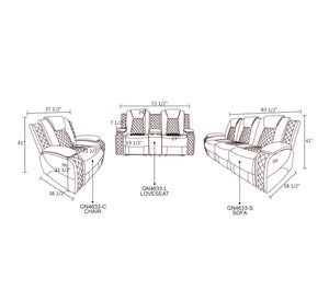 Power Recliner Sofa Set 3-Piece with LED & USB – Brown Leather