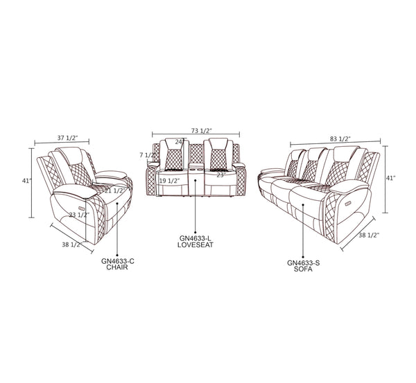 Power Recliner Sofa Set 3-Piece with LED & USB – Brown Leather