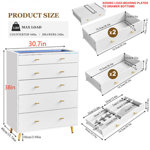5-Drawer Dresser with LED Lights and Tempered Glass Top