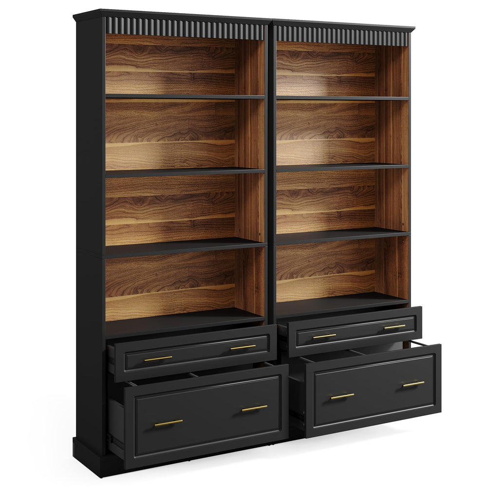 72-Inch Tall Narrow Bookshelf with 2 Drawers, 5-Tier Floor Standing Bookcase