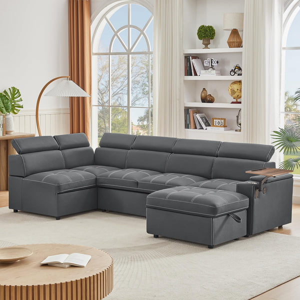 U-Shaped Sectional Sleeper Sofa with Pull-Out Bed