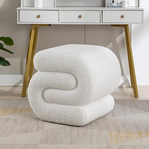 S-Shaped Sherpa Vanity Ottoman Stool