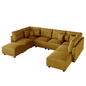 Plush Corduroy U-Shaped Modular Sectional Sofa with Storage