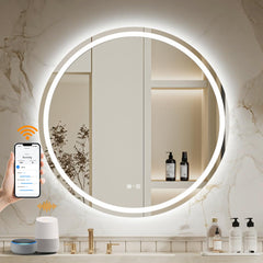 Round Smart LED Bathroom Mirror with WiFi, Anti-Fog & Dimming