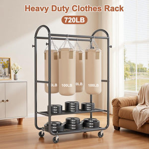 Heavy Duty Double Rod Rolling Garment Rack