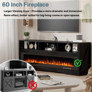 65" Fireplace TV Stand with 60" Crystal Electric Fireplace Insert