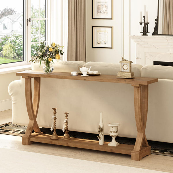 Solid Wood Farmhouse Console Table 63 Inch