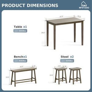 Counter Height Dining Table Set for 4 with Bench
