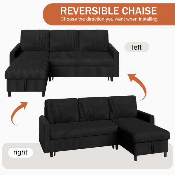 L-Shaped Convertible Sleeper Sofa with Storage Chaise