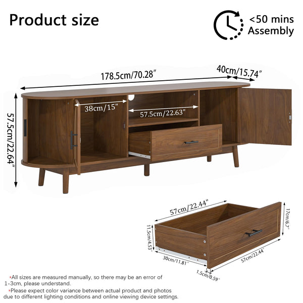 Fluted TV Stand with Drawers & Sliding Doors