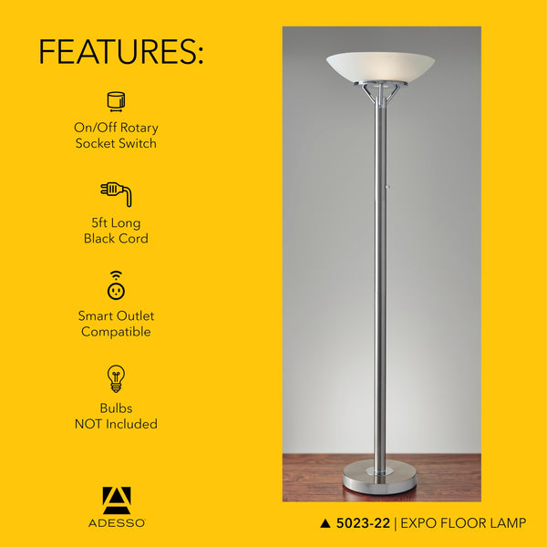 Industrial Floor Lamp – Brushed Steel & Fabric Shade