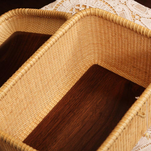 Rectangular Handwoven Rattan Storage Basket Set with Lid