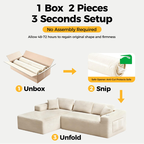 L-Shaped Sectional Sofa with Deep Seat & Storage Pockets
