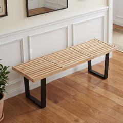 Industrial Wood Entryway Bench with Metal Frame
