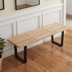 Industrial Wood Entryway Bench with Metal Frame