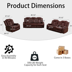 Power Reclining Sectional Sofa Set with USB Charging
