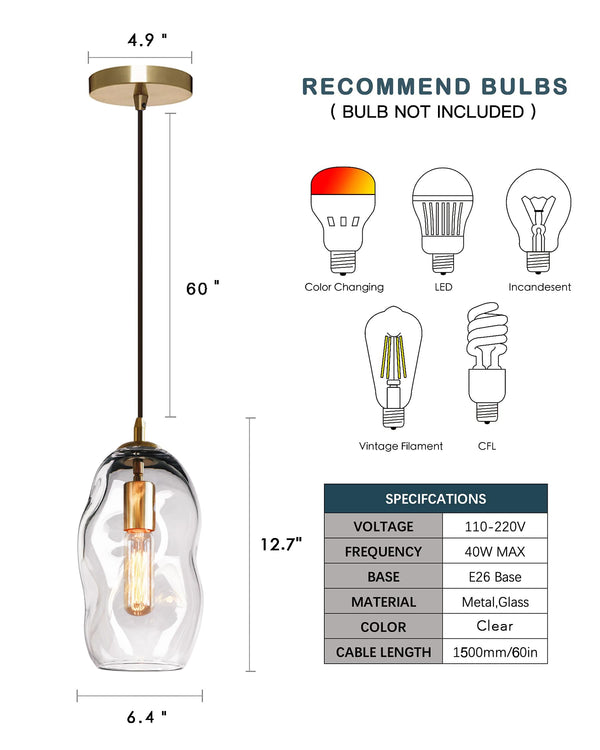 Hand Blown Art Glass Pendant Light – Modern Kitchen Island & Dining Room Fixture