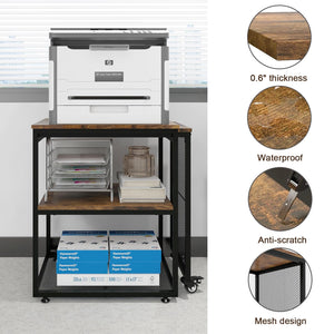 Rolling Printer Stand with Storage Shelves & Extendable Craft Table