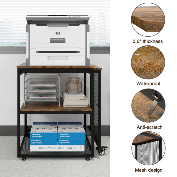 Rolling Printer Stand with Storage Shelves & Extendable Craft Table