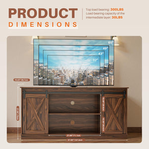 Farmhouse TV Stand with Sliding Barn Door – 58 Inch, Brown