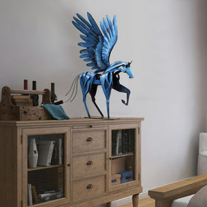 Handmade Metal Flying Horse Sculpture – Hand-Painted Pegasus Figurine