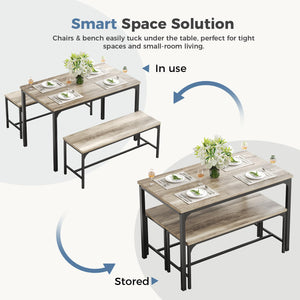 3-Piece Dining Table Set with Bench