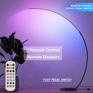 RGBW Arc Floor Lamp with Remote – Dimmable LED Color Changing Standing Lamp